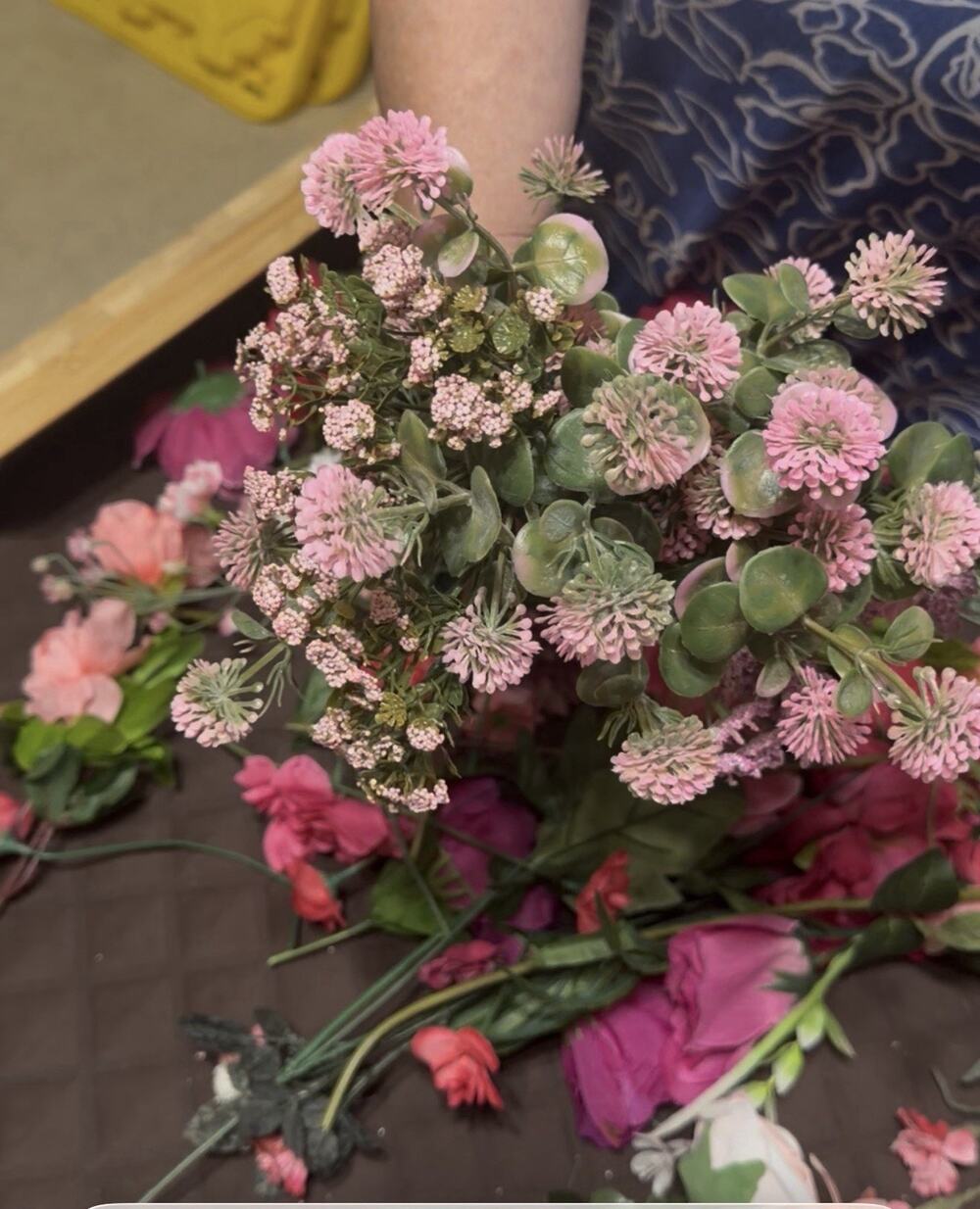 Large Lot / Box of Miscellaneous Artificial Silk Flowers - Bright Pink Shades